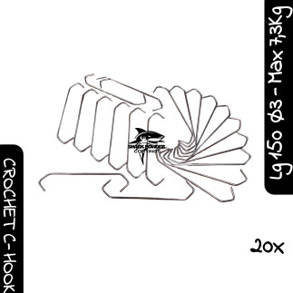 Pack of 20 powder coating hooks Ø3 mm S235 JR steel 150 mm load 7.3 kg | Shark Powder Coatings