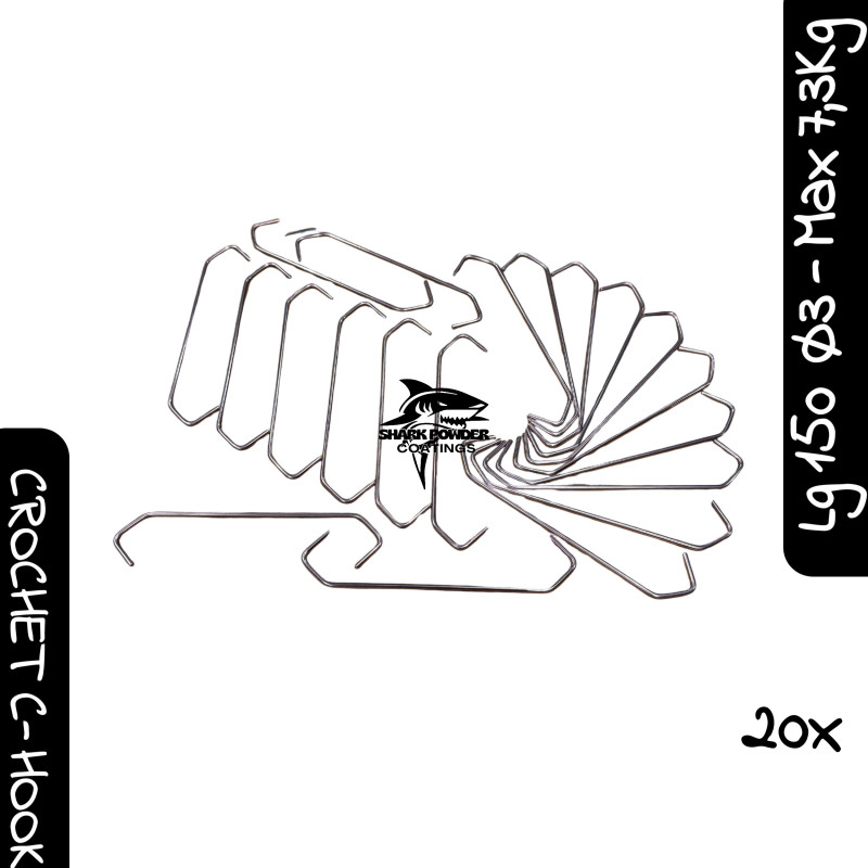 Lot de 20 crochets de thermolaquage Ø3 mm acier S235 JR 150 mm charge 7,3 kg | Shark Powder Coatings