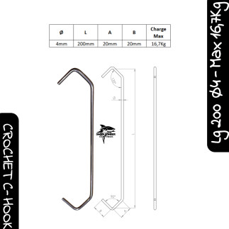 Pack of 20 powder coating hooks Ø4 mm S235 JR steel 200 mm | Shark Powder Coatings